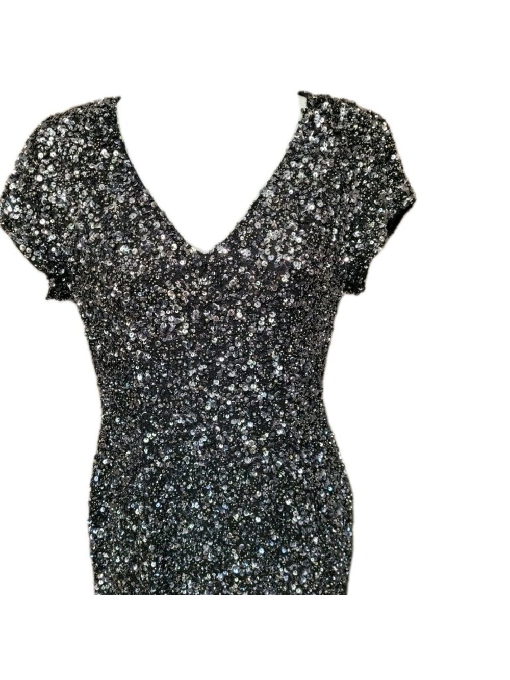 Vintage Y2K Parker Sequin Silk  Cocktail Dress XS Black Silver‎ Mini V-Neck